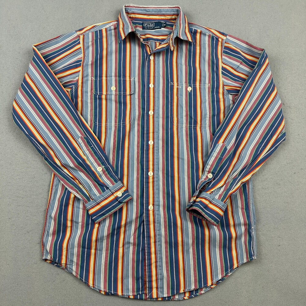 Polo Ralph Lauren Shirt Men Medium Multi Color Striped Long Sleeve Button Down M